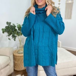 NWT Davi & Dani Teal Cable Knit Pullover Turtleneck Sweater Size S